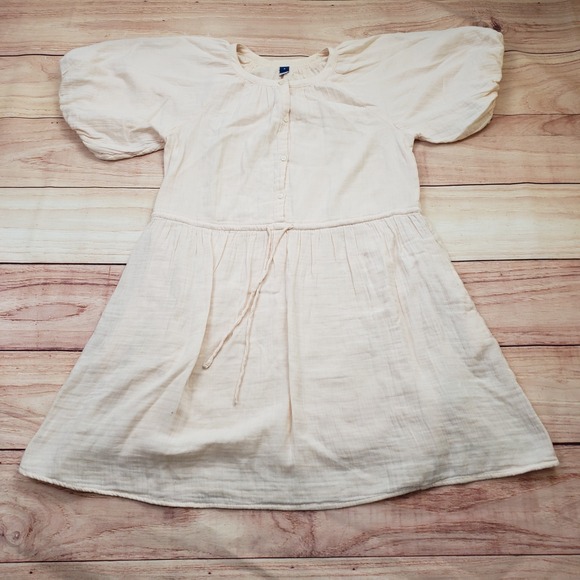 Old‎ Navy Dress Women Medium Peach Beige A-Line Puff Sleeve Button Down Pockets - Picture 1 of 10